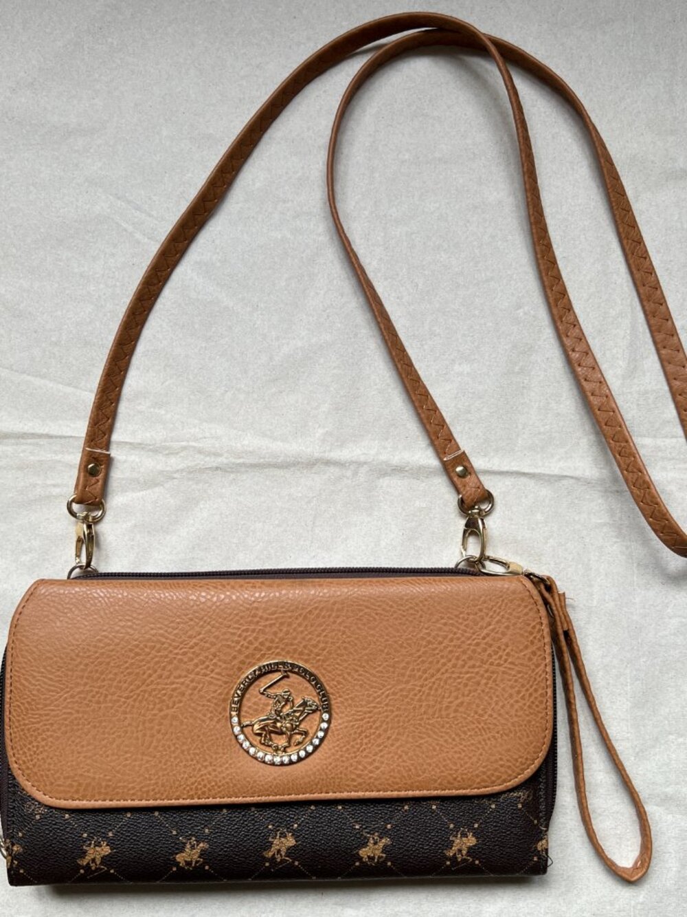 Beverly Hills Polo Club Brown Logo Wallet with Gold Logo Emblem Wallet Wristlet